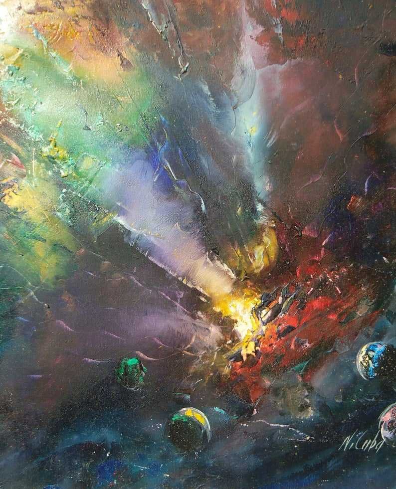 Outer Space Painting on Canvas, Original Space Art by Naci