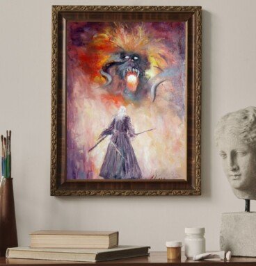 Gandalf vs Balrog, Battle of the Peak Lord of the Rings Painting