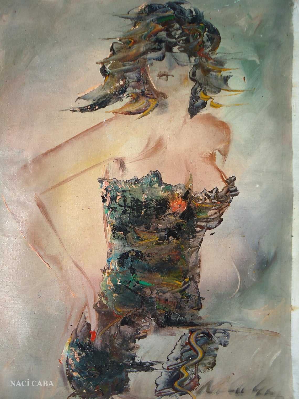 Woman in Black Dress Oil Painting by Naci Caba - GaleriFoton