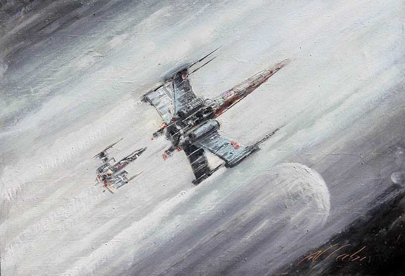 Gray X Wings Oil Painting - Star Wars Painting by Naci Caba