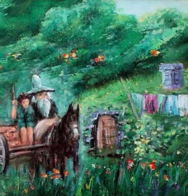 The Shire Oil Painting, Hobbiton Handmade Landscape Canvas Art by Naci Caba