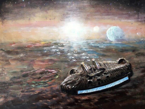 Handmade Millennium Falcon Wall Art Print on Canvas Unique Star