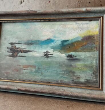x wings flying over water artwork