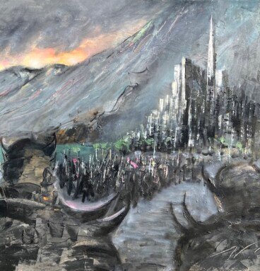 Siege of Gondor Handmade Art, LOTR Oil Painting