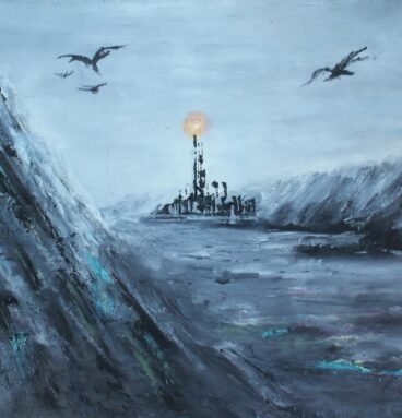 Mordor Landscape Original Oil Painting, LOTR Tower Wall Art