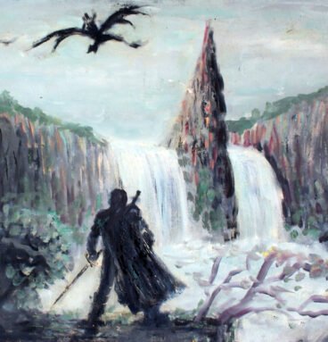 Aragorn at Rauros Falls Original Oil Painting, LOTR Wall Art