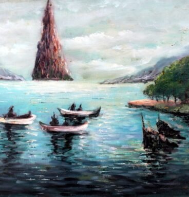 Nen Hithoel Lake Original Oil Painting, LOTR Wall Art